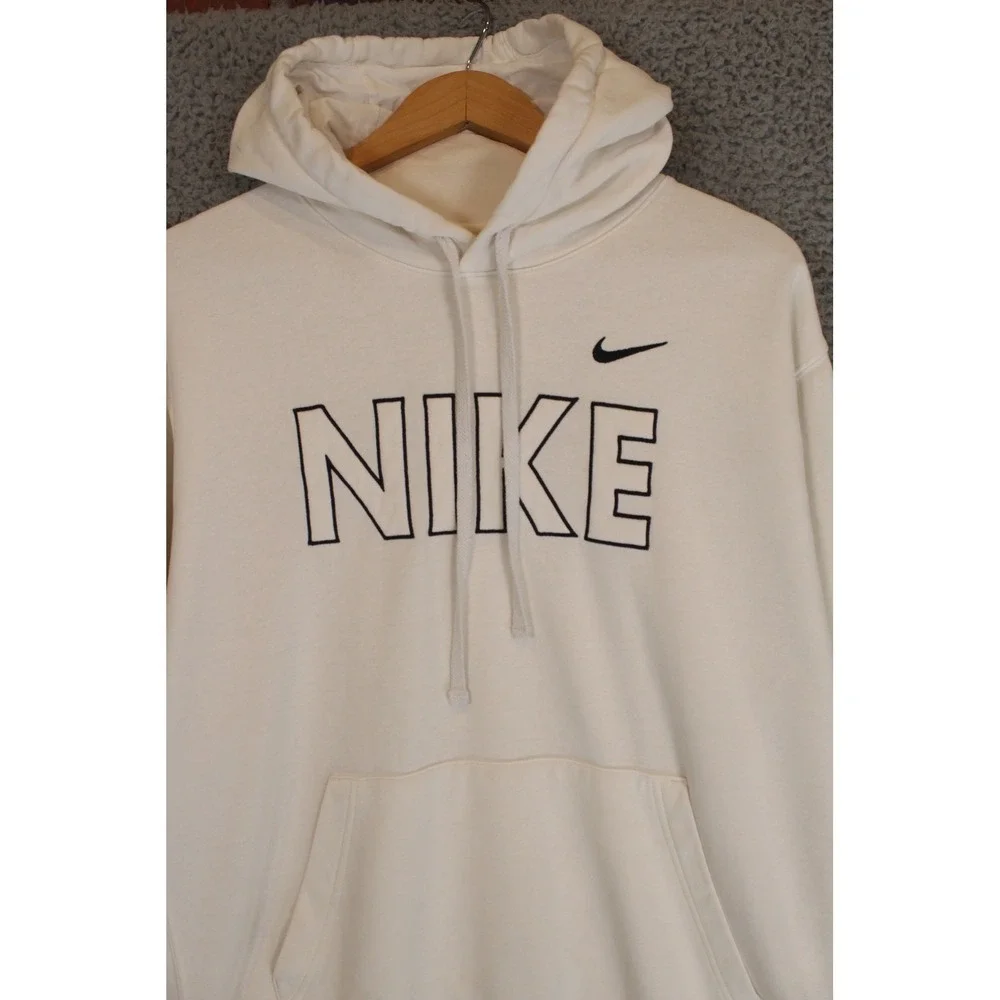 Nike Hoodie Mens XL Spellout Logo Off White Cotton Blend Streetwear Pullover